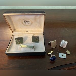 Grand Prix Swank Vintage Hand Engraved Cuff Links and Tie Bar in Origional Box